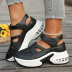Shopimist cutout round toe platform sandals with chunky soles and open heel, showcasing stylish design and beige color.