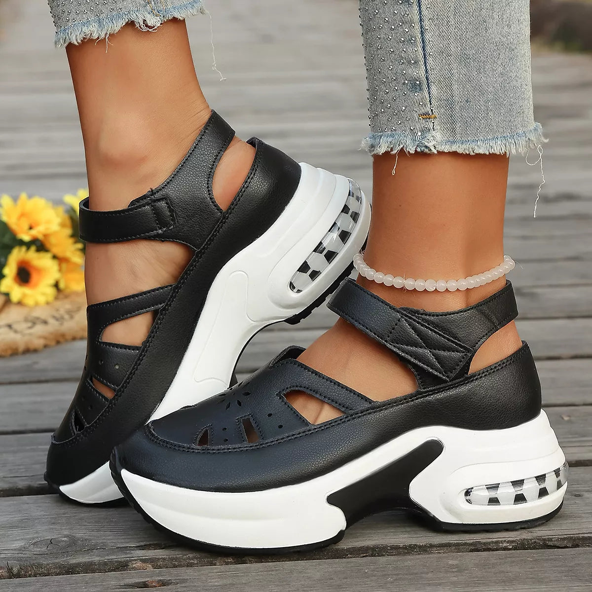 Shopimist cutout round toe platform sandals with chunky soles and open heel, showcasing stylish design and beige color.