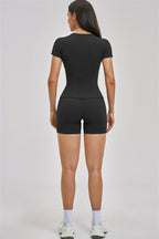 Fitglutes Activewear Zenith T-shirt and shorts 2-piece set, athletic gymwear with a fitted T-shirt and matching shorts for workouts.