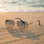 Gold frame cheetah rimless sunglasses with hip-hop style, featuring sleek design and trendy eyewear by FitiqueFit.