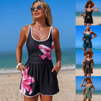Women's minimalist solid color sports one-piece swimsuit by FitiqueFit, sleeveless design, perfect for active swimwear.