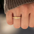 Sterling silver cross ring with detailed design, crafted from 925 sterling silver, showcasing a sleek and elegant jewelry piece.