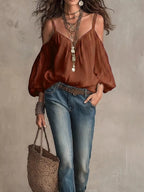 Cold shoulder balloon sleeve blouse by Shopimist featuring a stylish neckline and flowy fabric, perfect for casual or dressy occasions.