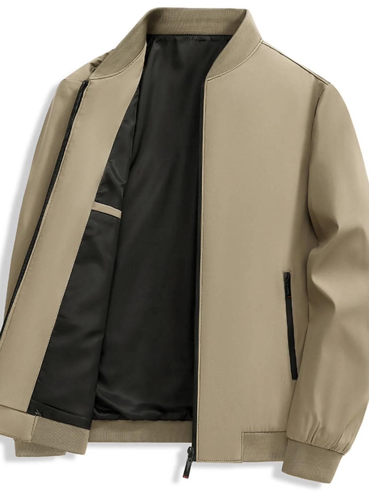 Men's zip-up long sleeve jacket by Trendsi, featuring a sleek design and comfortable fit, shown in the product image.