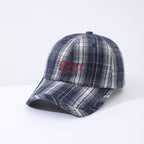 Women's striped checkered embroidered baseball cap by Plush Fashion Hub, available in four colors, featuring a stylish casual design.