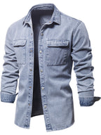 VYSN men's denim jacket with button-down front and chest pocket, stylish casual clothing for men.