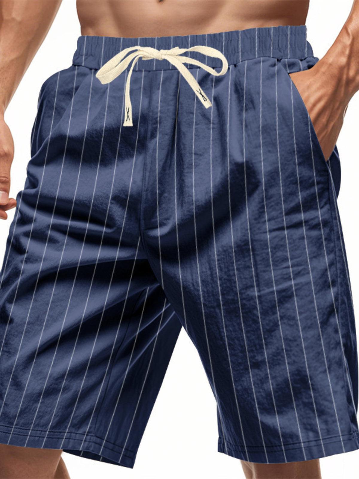 Men's plus size striped drawstring casual shorts by Plush Fashion Hub, featuring a comfortable fit and stylish design.