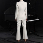 Elegant women's hollow-out long-sleeve suit jacket and pants set by Plush Fashion Hub, stylish and sophisticated clothing ensemble.