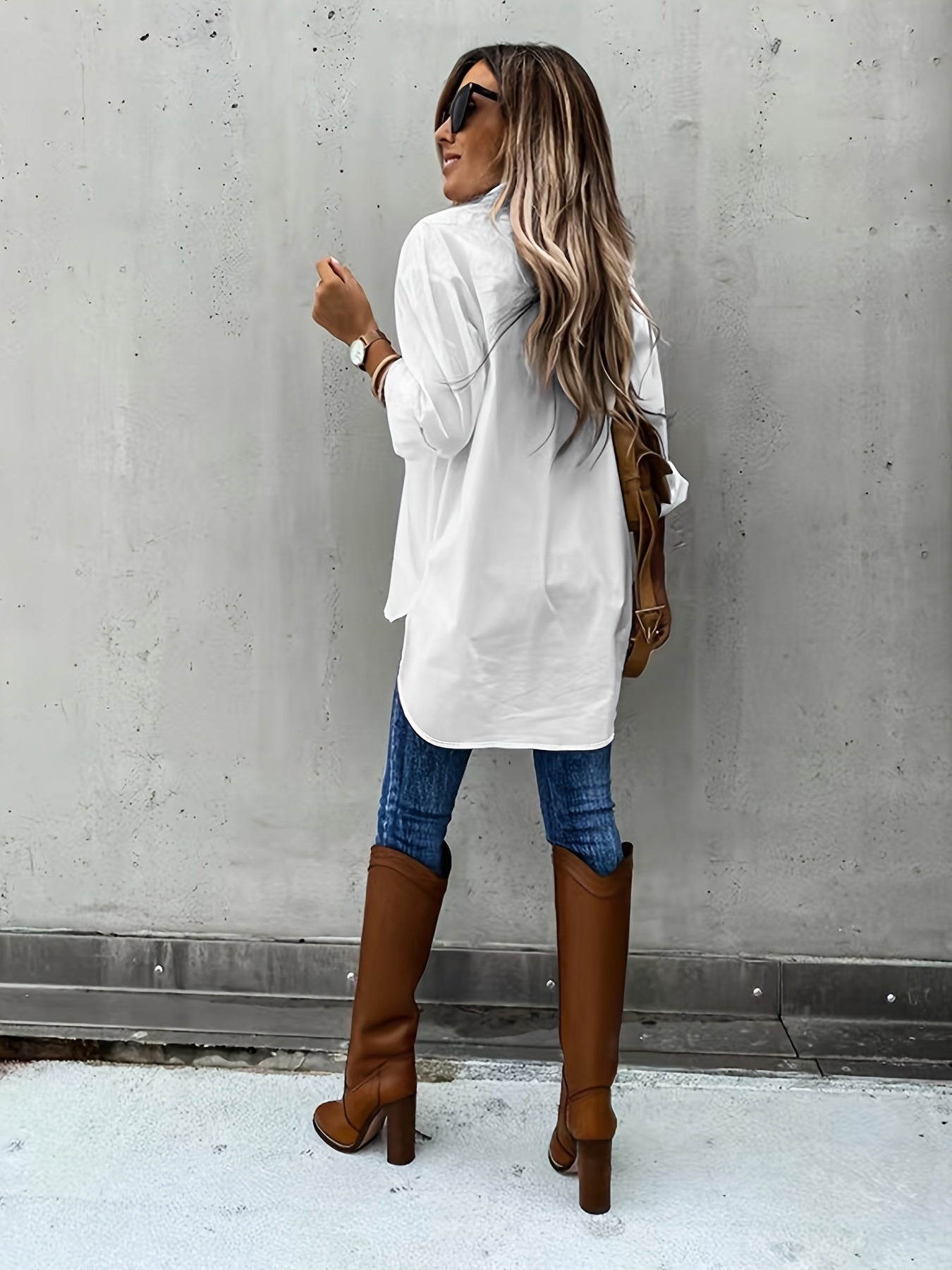 Women’s casual long sleeve shirt with pocket by FitiqueFit, featuring a relaxed fit and soft fabric, perfect for everyday wear.
