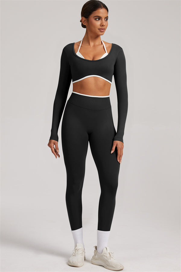 Fitglutes Activewear long sleeve crop top and matching leggings 2-piece set, stylish gymwear for workout and active pursuits.