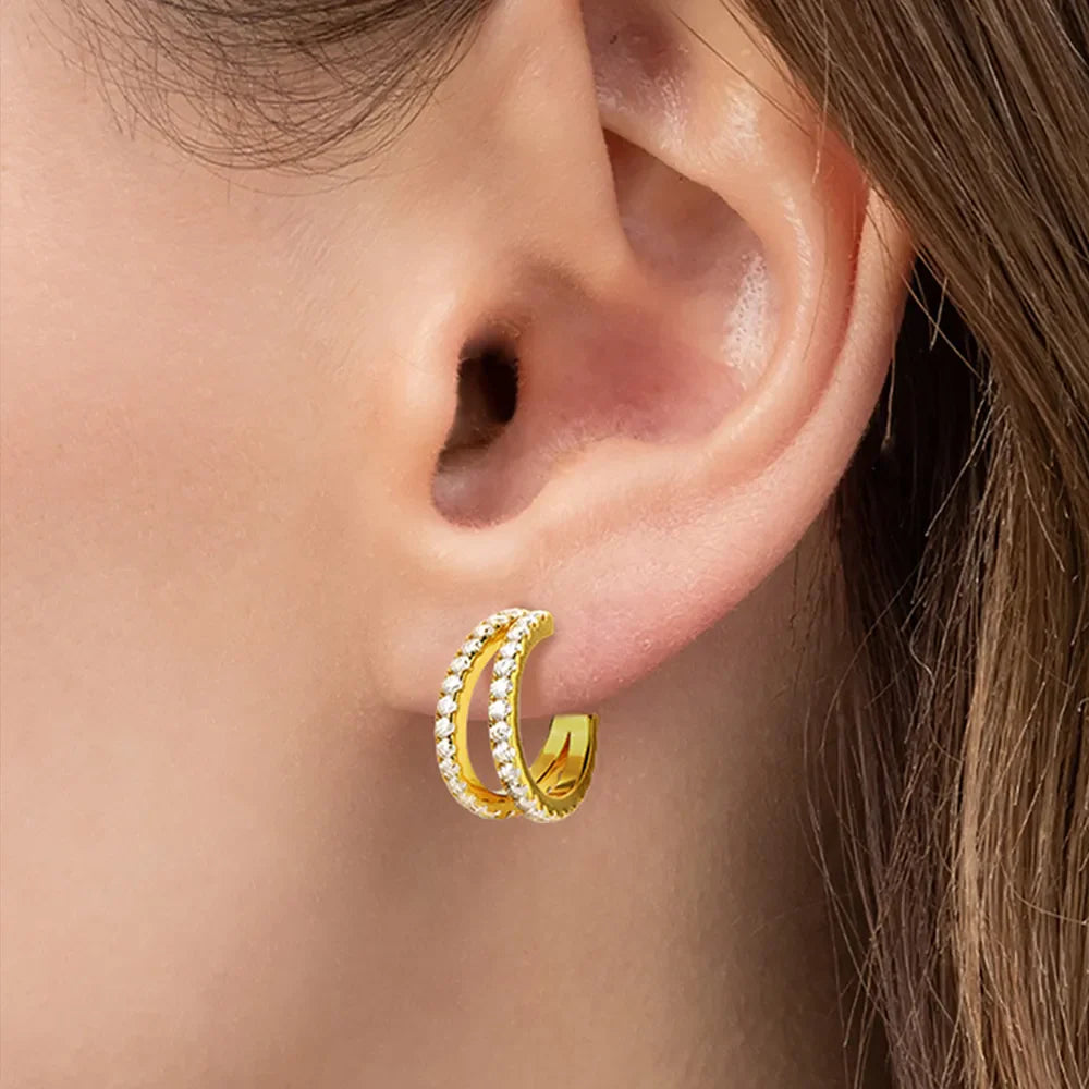 925 sterling silver C-Hoop earrings with sparkling moissanite gemstones for stylish fashion accessory.