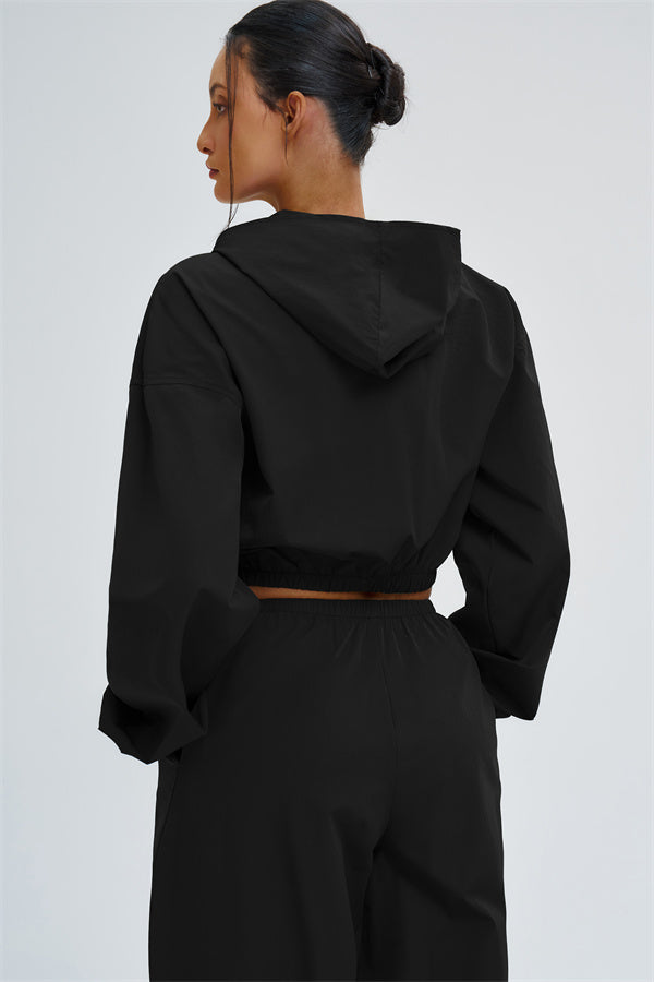Svelte UV protection crop hoodie by Fitglutes Activewear featuring lightweight fabric and sporty design for active wear.