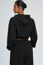 Svelte UV protection crop hoodie by Fitglutes Activewear featuring lightweight fabric and sporty design for active wear.