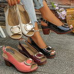 Shopimist peep toe block heel sandals with stylish open toe design and chunky heel for a comfortable, trendy look.