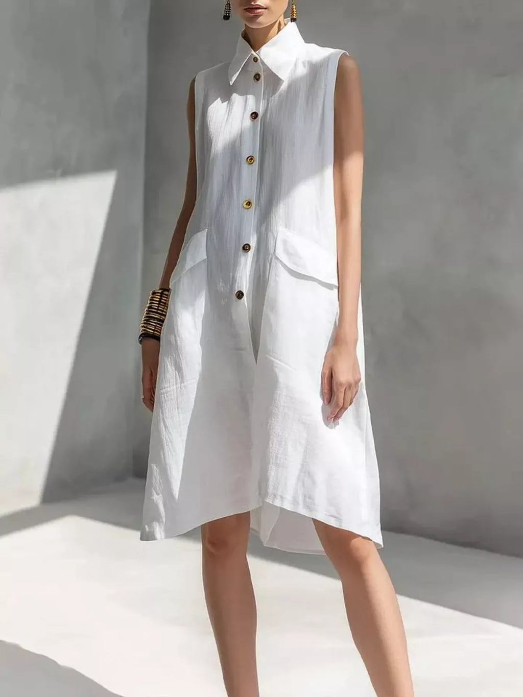 Plus size button-front sleeveless dress by Shopimist, full-length dress with a relaxed fit and stylish design.