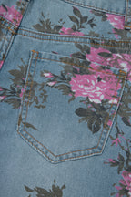 Esme floral print bootcut jeans by Threaded Pear featuring a colorful floral pattern and classic denim style.