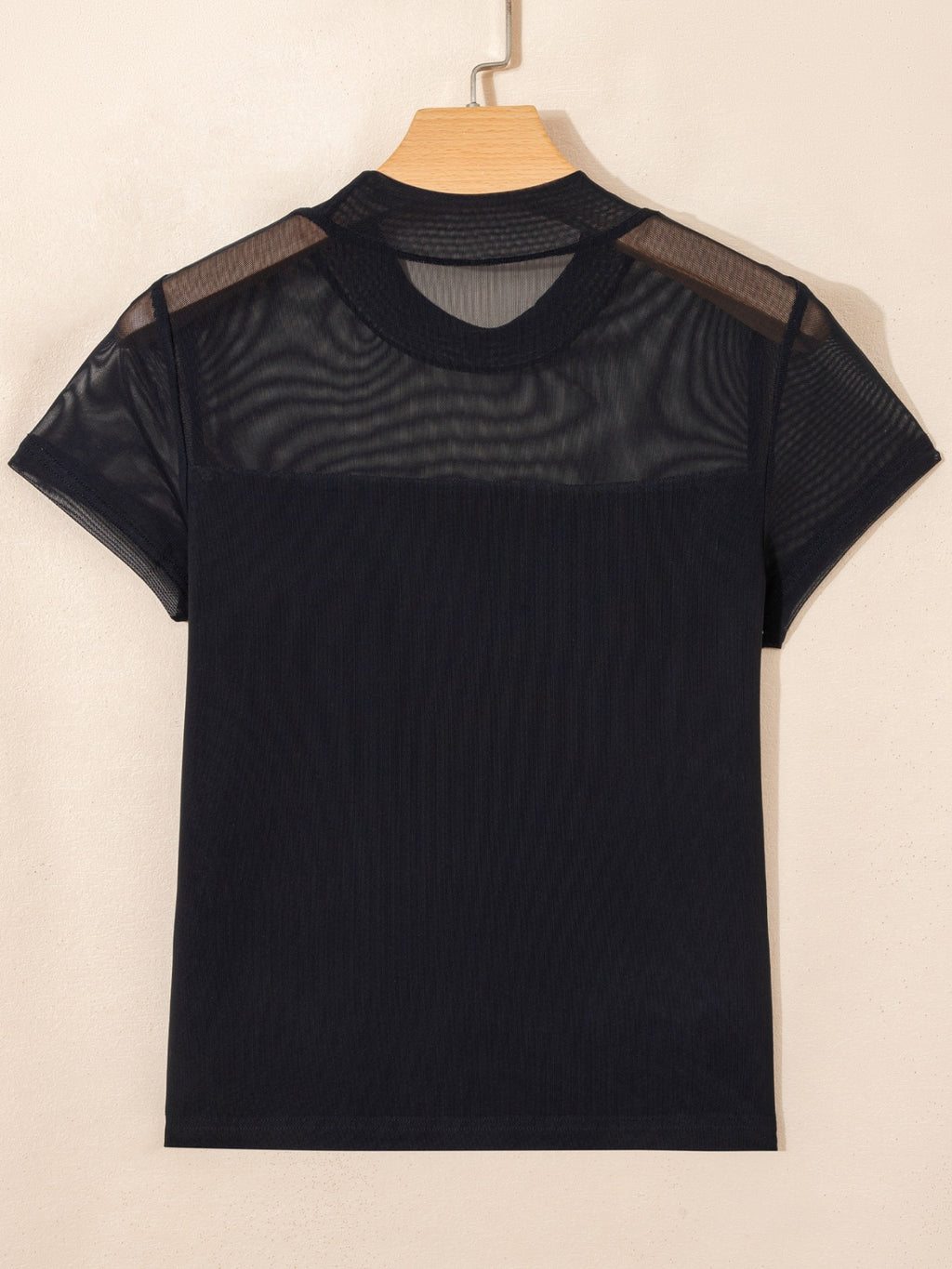 Women's sheer mesh patchwork cap sleeve T-shirt by Plush Fashion Hub, featuring elegant layering design and stylish details.