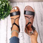 Shopimist open toe flats sandals with a sleek design, featuring a tan leather finish and minimalistic style for casual wear.