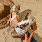 Shopimist open toe block heel sandals with stylish straps and chunky heels, perfect for casual or dressy summer outfits.