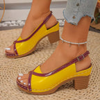 Open toe block heel sandals by Trendsi featuring a stylish design, open toe, and comfortable chunky heel for casual or dressy wear.