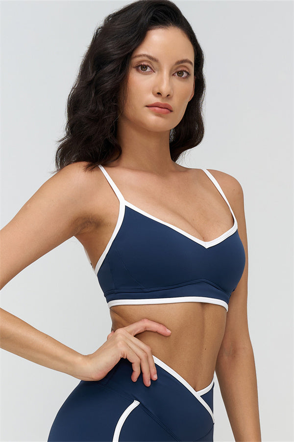 Fitglutes activewear sports bra and leggings 2-piece set featuring contrast design, ideal for gym and workout activities.