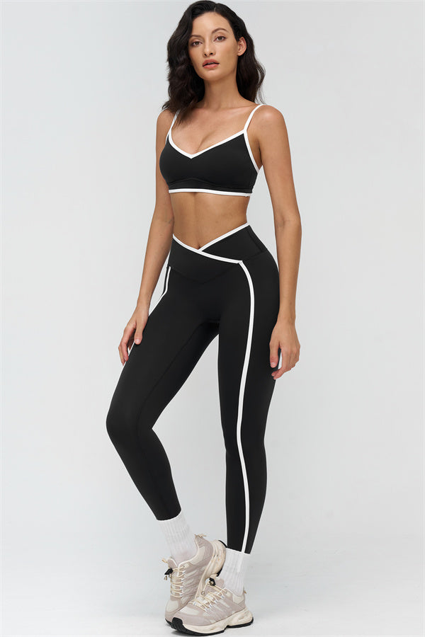 Fitglutes Activewear sports bra and leggings set with contrasting design, ideal for gym workouts and activewear activities.
