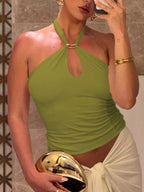 Plush Fashion Hub halter neck cami with keyhole detail, lightweight sleeveless top, perfect for stylish summer outfits.