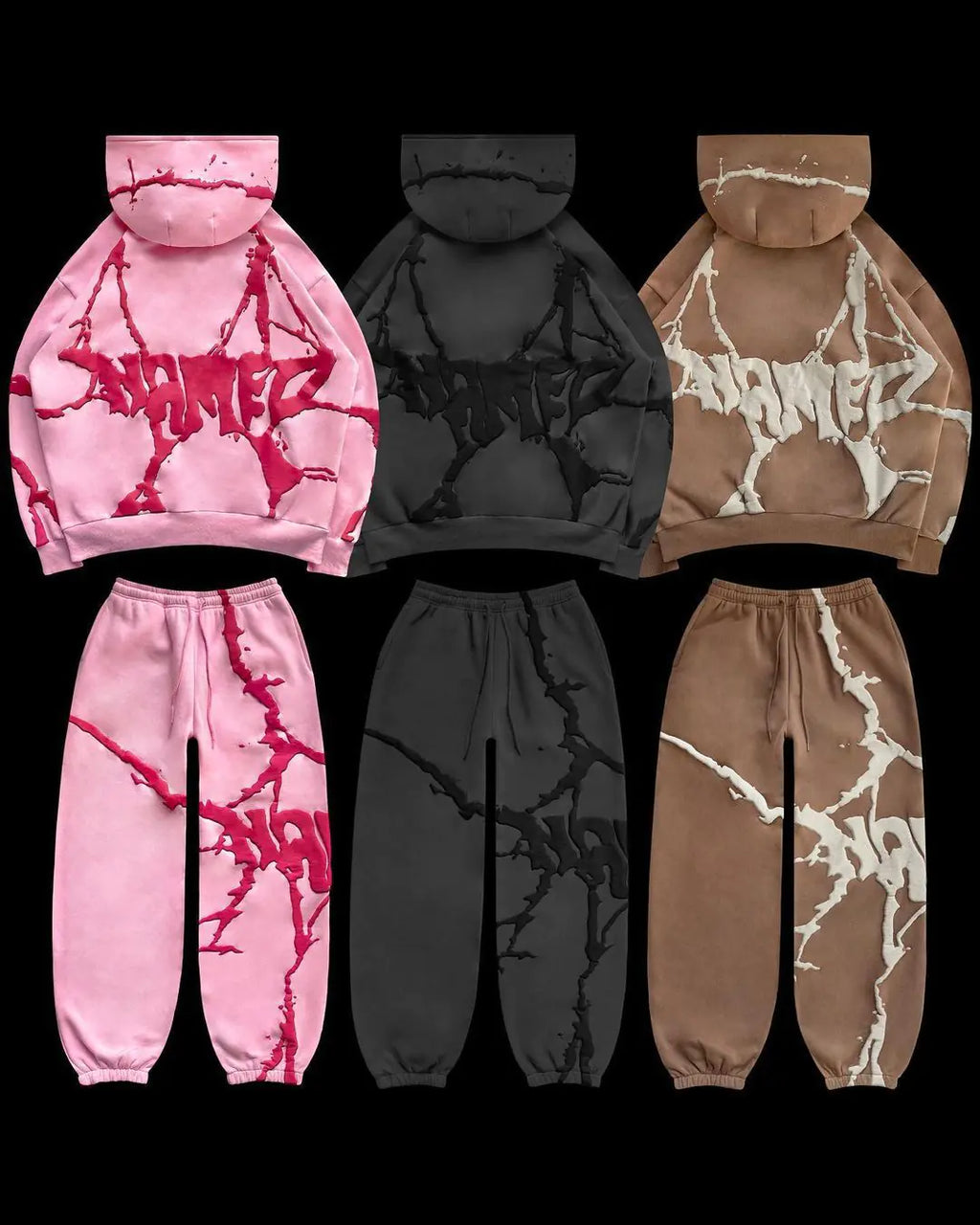 Plus size women's hooded sweatshirt set with foam print in three colors, casual and comfortable fashion from Trendy Attic Store01.