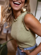 Women's ribbed stretchy sleeveless tank top with wide straps and crew neck, from Plush Fashion Hub, displayed flat on a neutral background.