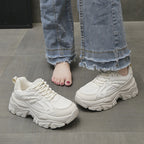 White breathable women's shoes with thick soles, stylish design, and cushioned comfort from FitiqueFit footwear.