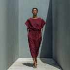 Women's off-shoulder maxi dress with batwing sleeves and elastic waist, by FitiqueFit, flowing and stylish for warm weather.