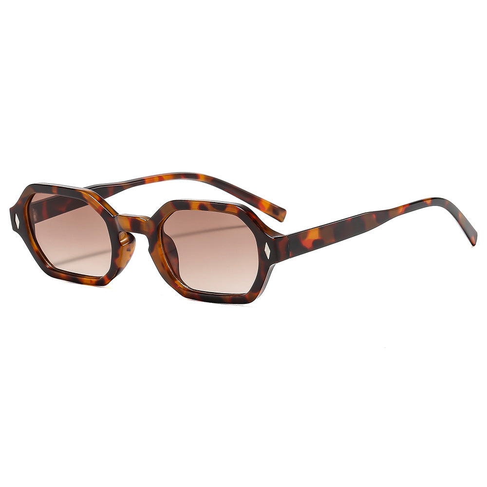 Polygonal small-frame sunglasses by Plush Fashion Hub with hexagonal shape and UV protection, unisex eye wear for sunny days.
