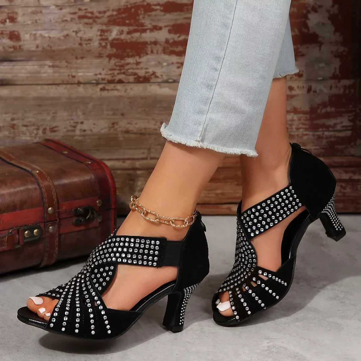 Shopimist peep toe block heel sandals featuring stylish open toe design and chunky heel, perfect for casual or dressy occasions.