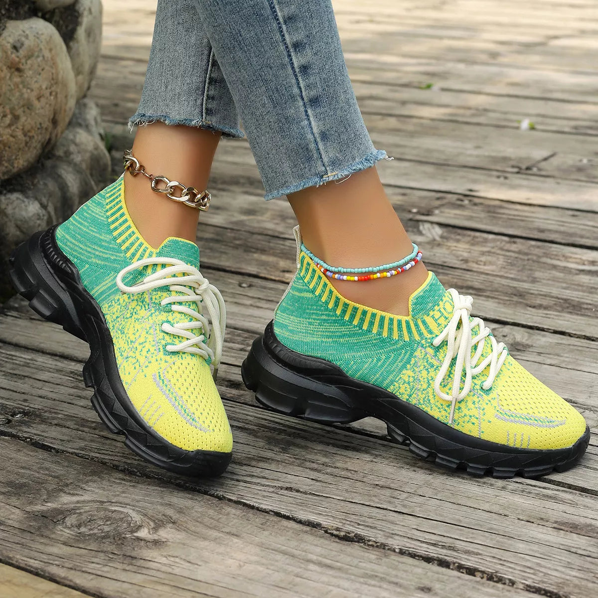Plush Fashion Hub round toe lace-up sneakers with white and gray design, casual footwear for everyday wear