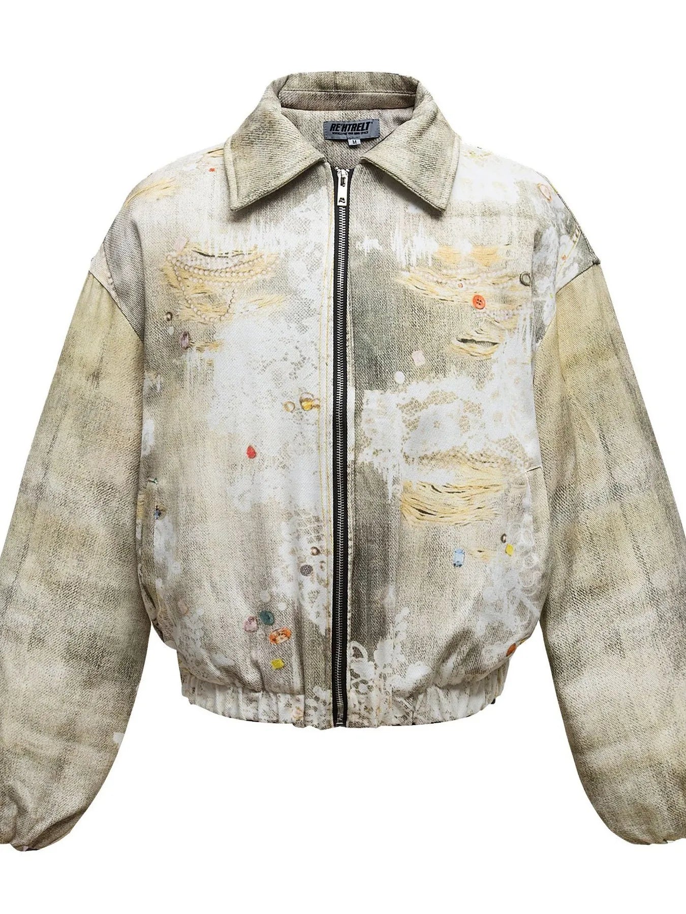Men's distressed paint splatter zip-up jacket, trendy outerwear from Trendsi with casual urban style and bold design details.