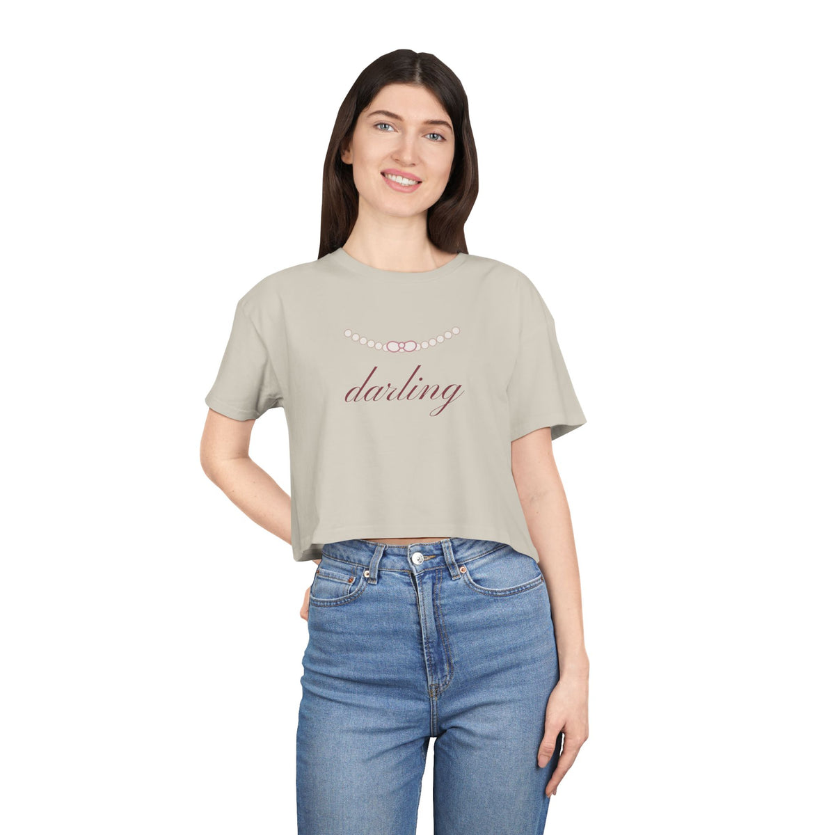 Darling Pearl Bow Crop Tee | Women's Cute Luxury Cropped T-Shirt