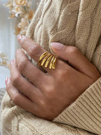 18K gold-plated stainless steel open ring with irregular line design, stylish jewelry by Shopimist.