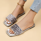 Shopimist sequin open toe sandals with stylish straps and a chunky heel, perfect for summer or dressy occasions.