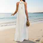 Women's ice silk crinkle sleeveless swing maxi dress by FitiqueFit, casualwear with a flowing, lightweight design.