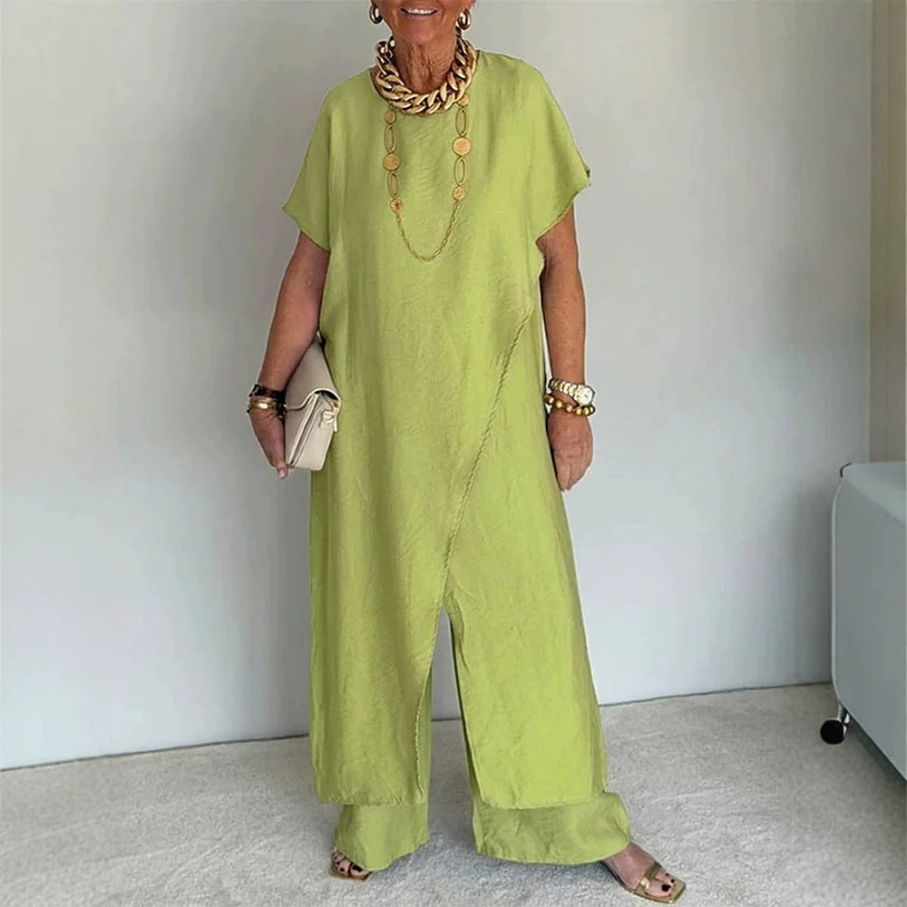 Casual women's two-piece asymmetric top set by eprolo, featuring stylish, modern tops in a fashionable casual outfit.