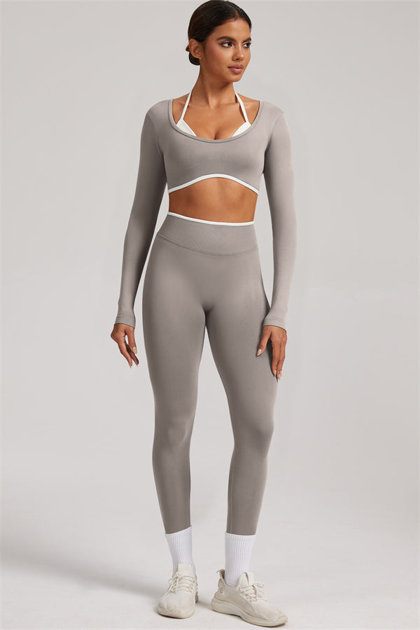 Fitglutes Activewear long sleeve crop top and leggings 2-piece set, athletic gymwear for workout and fitness activities.