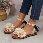 Shopimist floral decor flat sandals with colorful flower embellishments and open-toe design, perfect for casual summer wear.