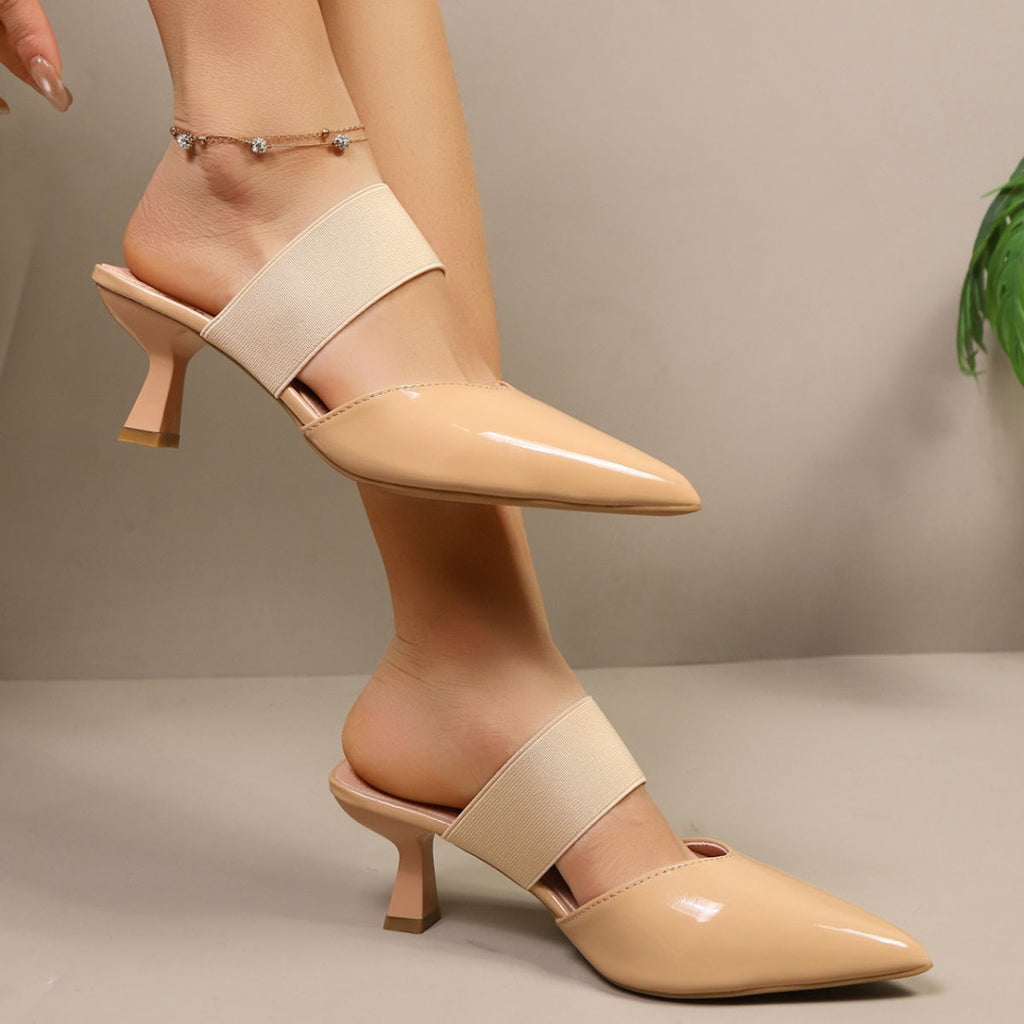 Shopimist point toe flare heel sandals featuring sleek design, open toe style, and stylish heel for elegant summer footwear.