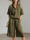 Casual plush fashion hub short-sleeve shirt and loose shorts two-piece set, lightweight and comfortable for everyday wear.