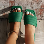 Plush Fashion Hub summer European and American suede square head casual beach sandals with open toes and comfortable flat sole.