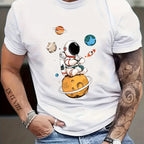 Men’s astronaut graphic streetwear shirt from Plush Fashion Hub, featuring a space-themed print on a casual t-shirt.