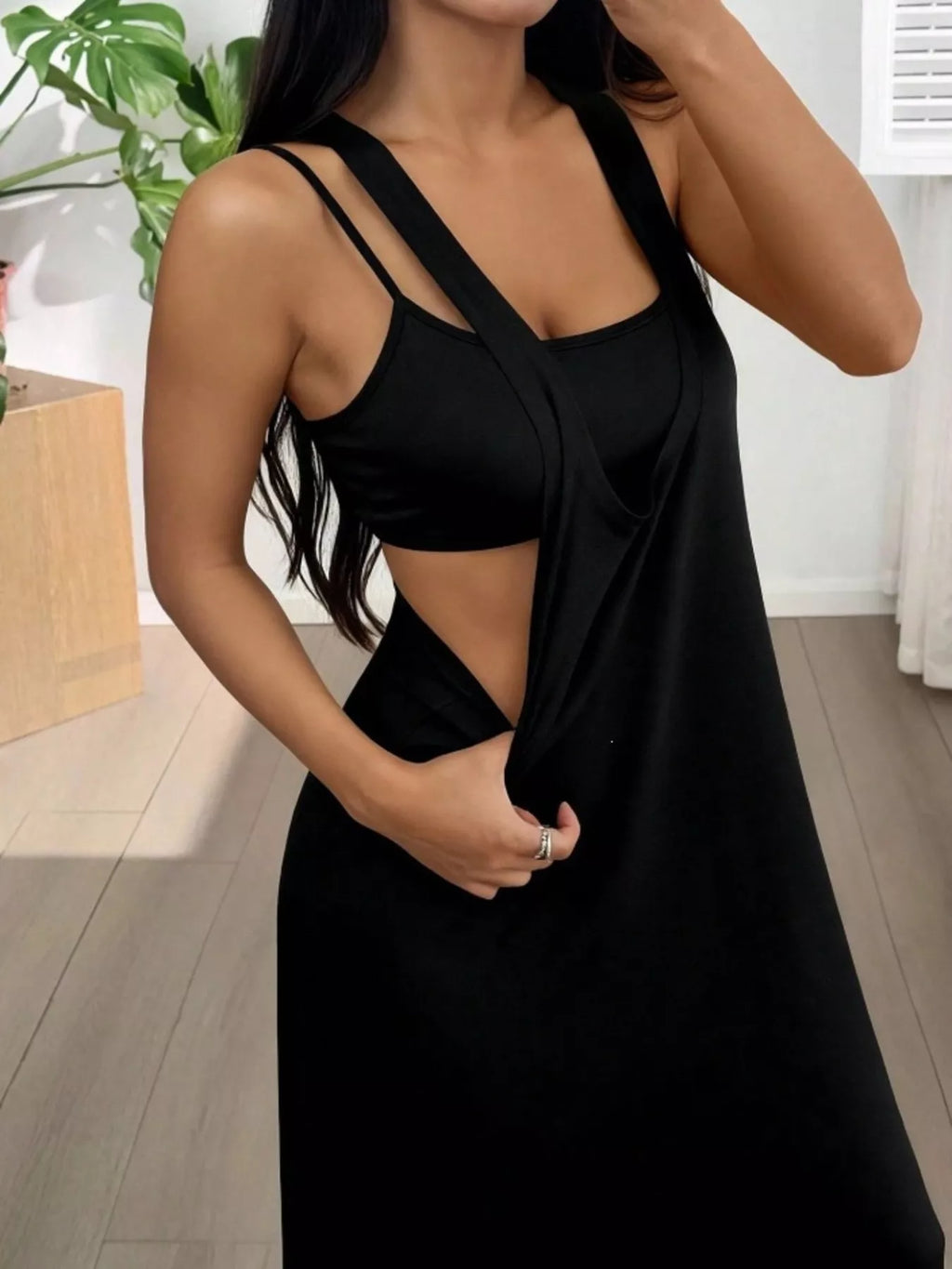 Shopimist scoop neck cami and maxi dress set, two-piece outfit featuring a sleeveless top and long flowing skirt in lightweight fabric.