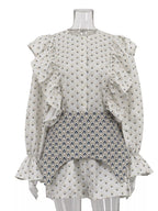 Shopimist ruffled floral print mini dress with tiered skirt and short sleeves, perfect for spring and summer wear.