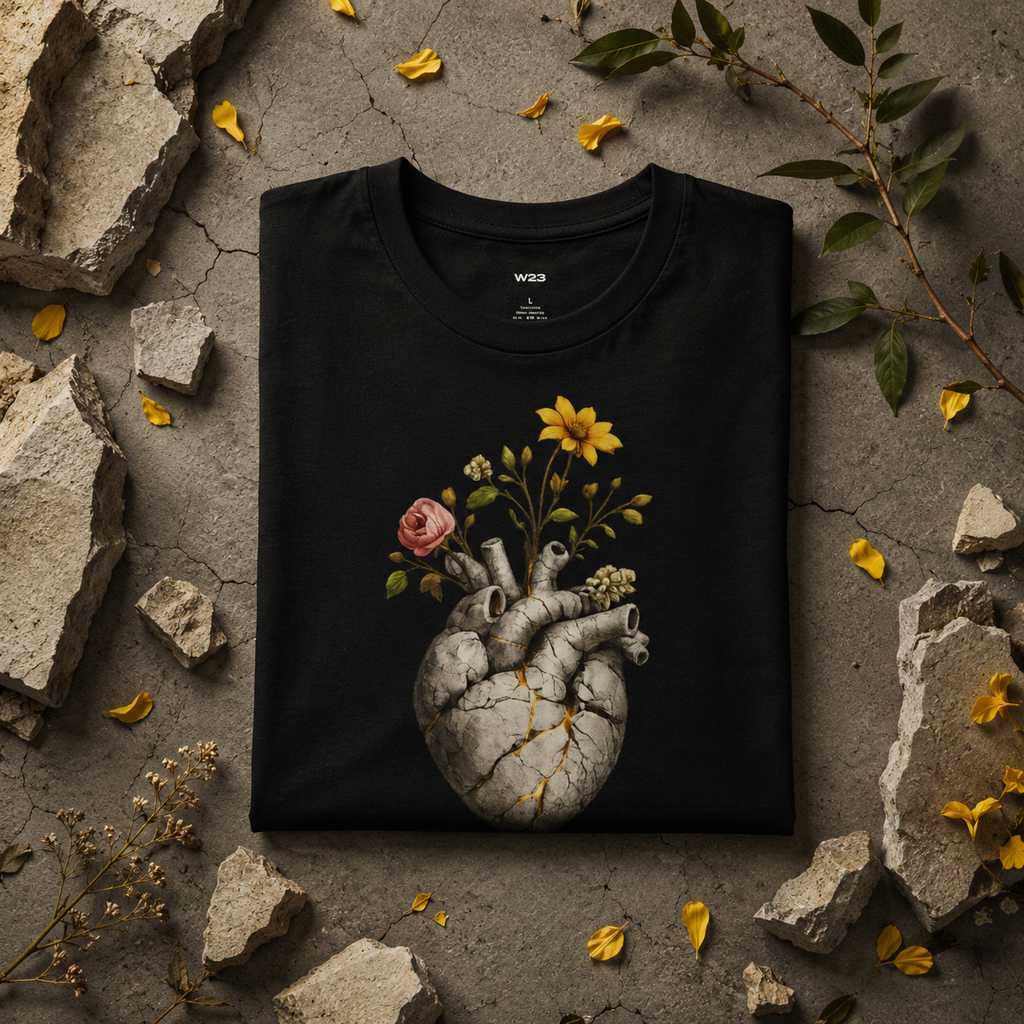 Wear Your Worship Growing Through What Broke Me T-Shirt featuring a comfortable black fabric with inspiring text design.