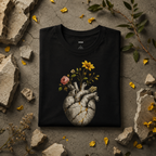 Wear Your Worship Growing Through What Broke Me T-Shirt featuring a comfortable black fabric with inspiring text design.
